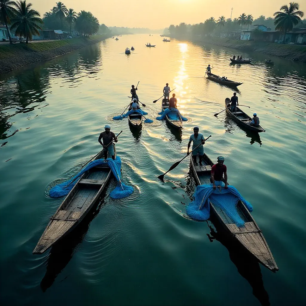 Aerial Fishermen of West Bengal: Blue Net Harmony