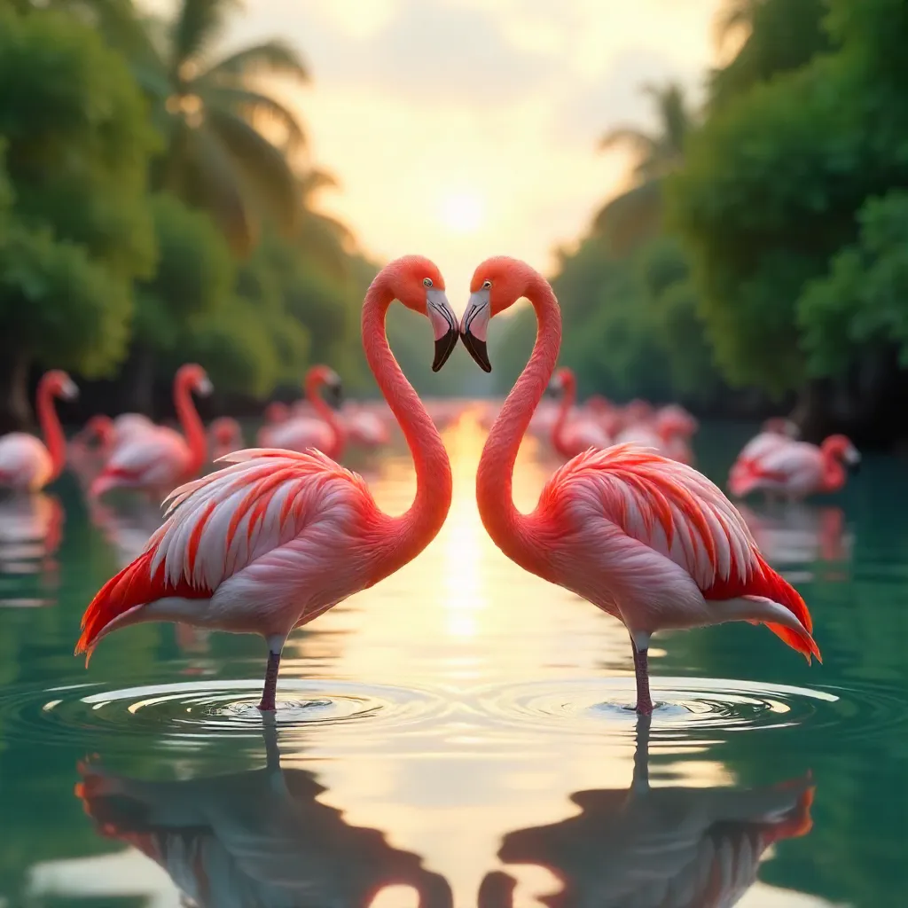 Heart-Shaped Flamingos: Two Necks, One Love