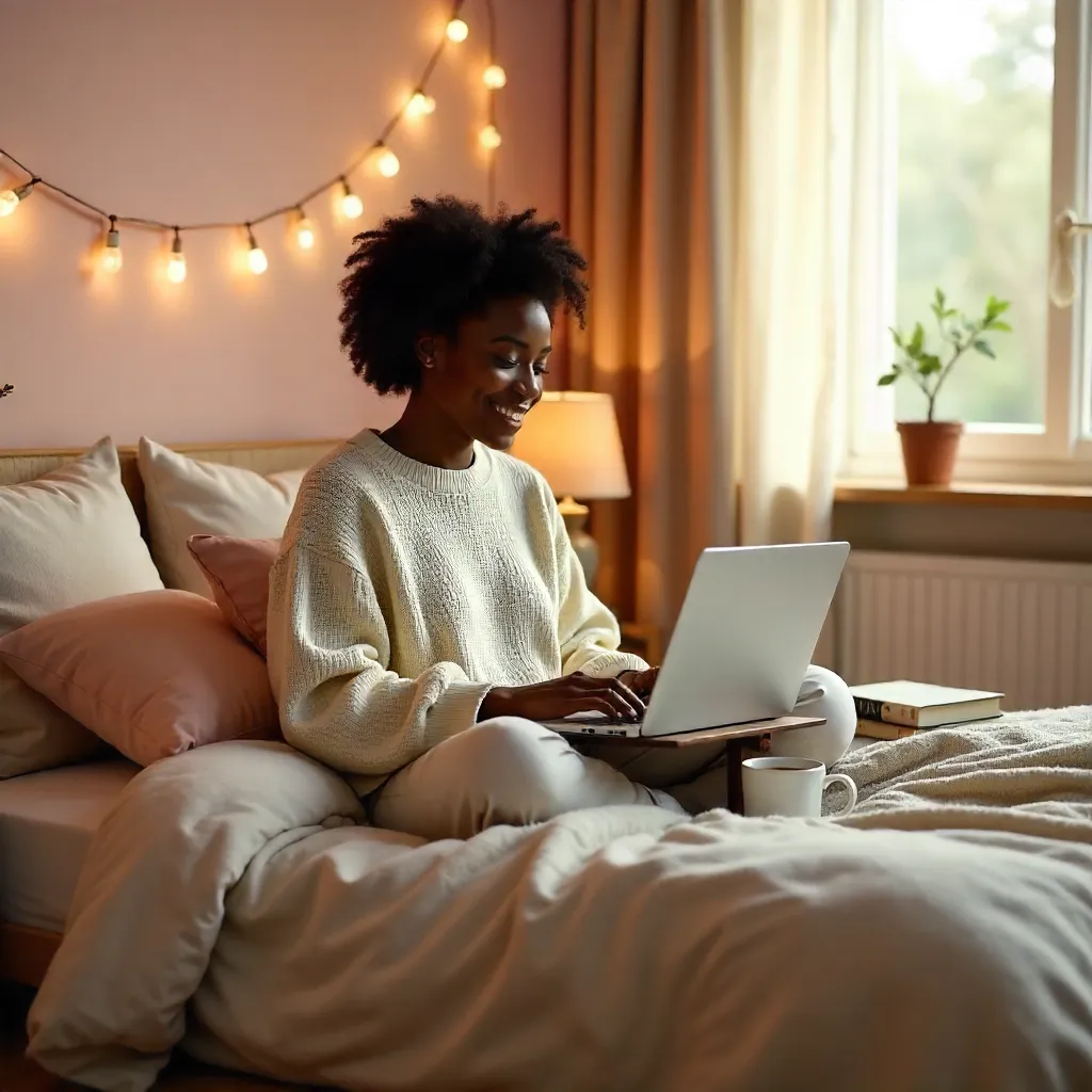 Cozy Bedroom Laptop Session for Leisure Time