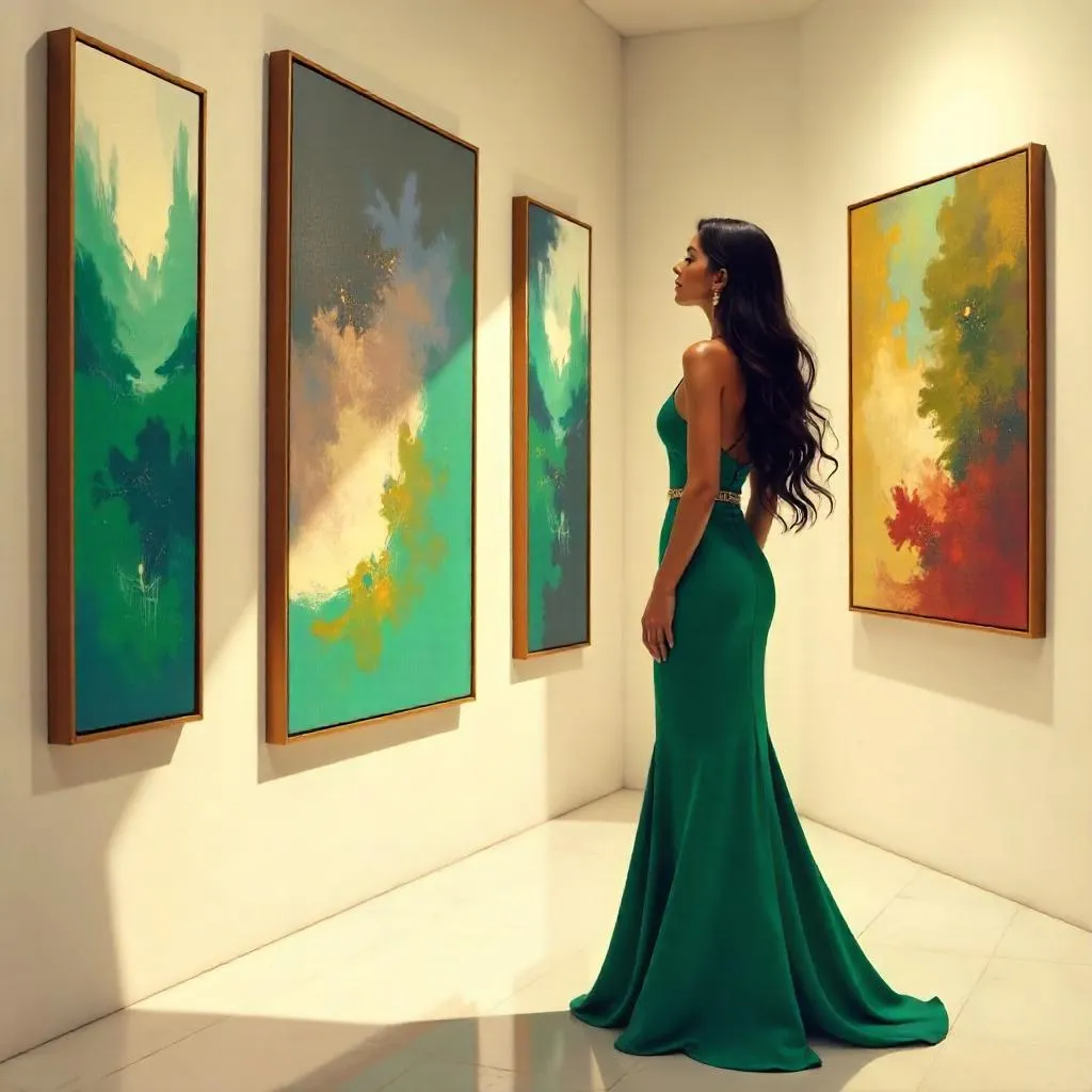 Elegant Latina in a Concept Art Gallery