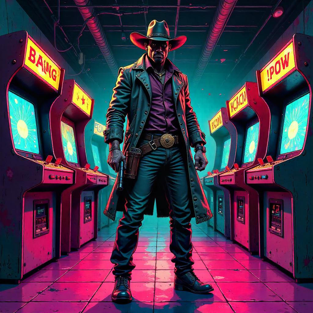 Cowboy in a Neon Arcade - Comic Book Showdown
