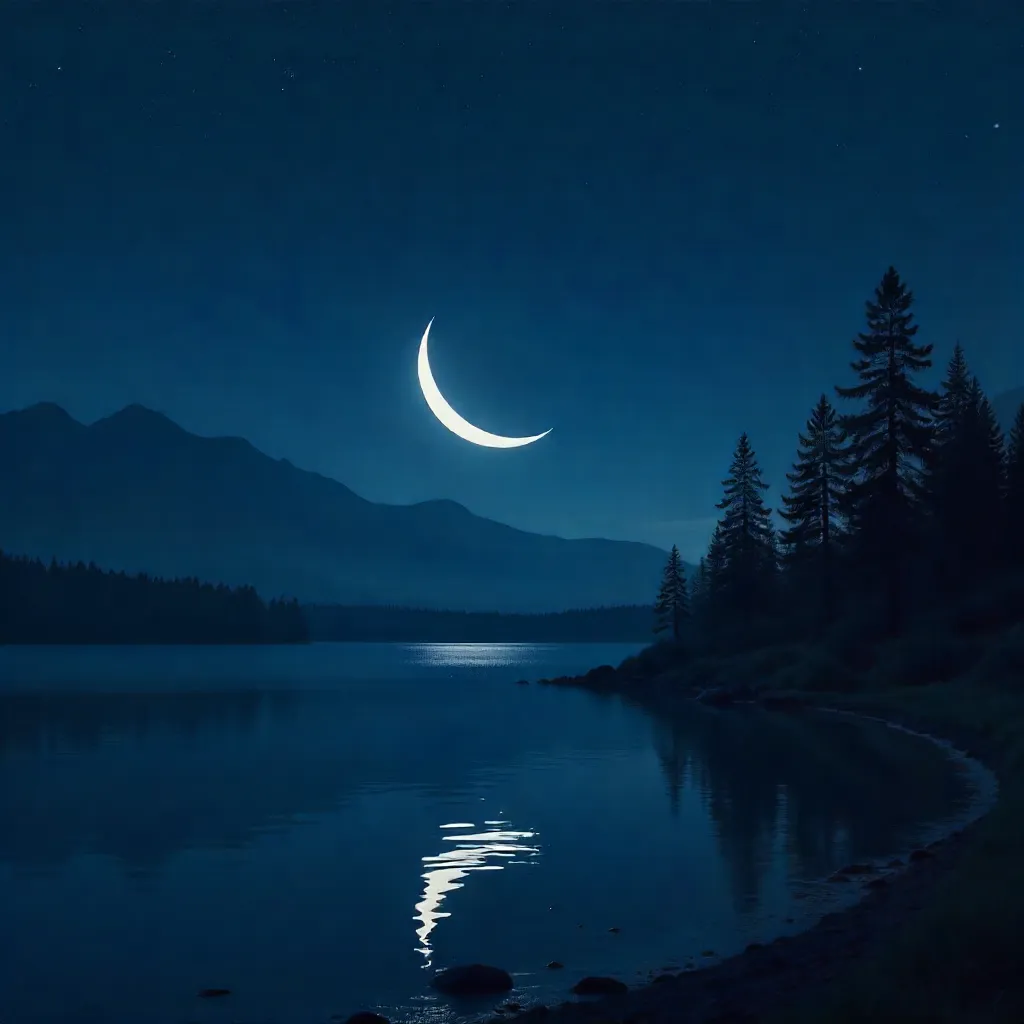 Serene Crescent Moon in Velvet Night Sky