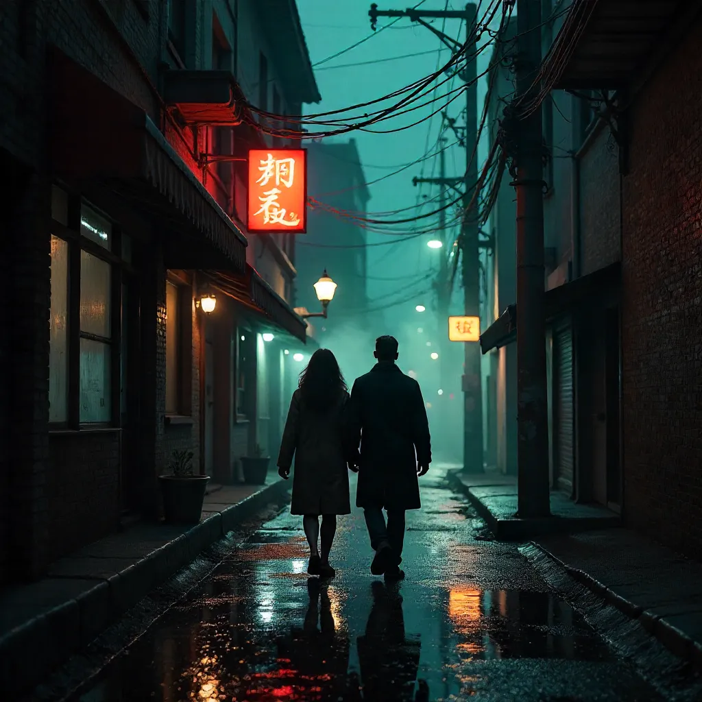 Under the Wires: Night Walk Through a Shadowy Street