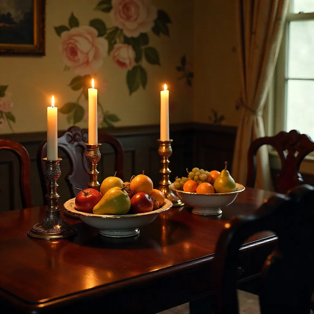 Warm Candlelit Vintage Dining Scene