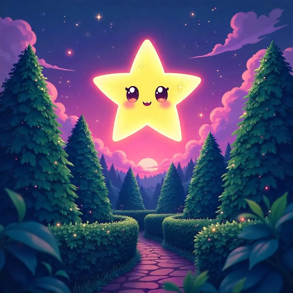 Star in an Anime Hedge Maze at Dusk