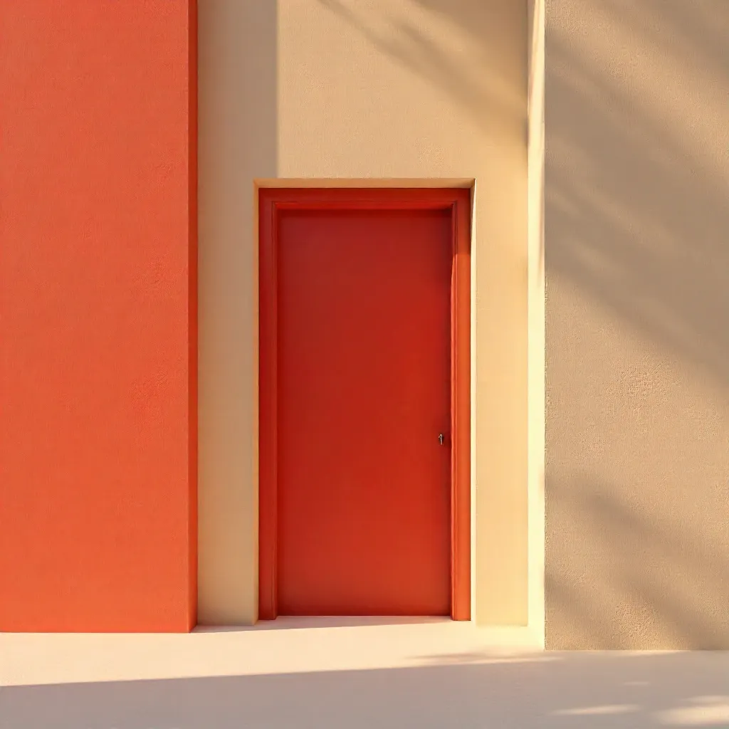 Geometric Red and Beige Doorway Minimalism