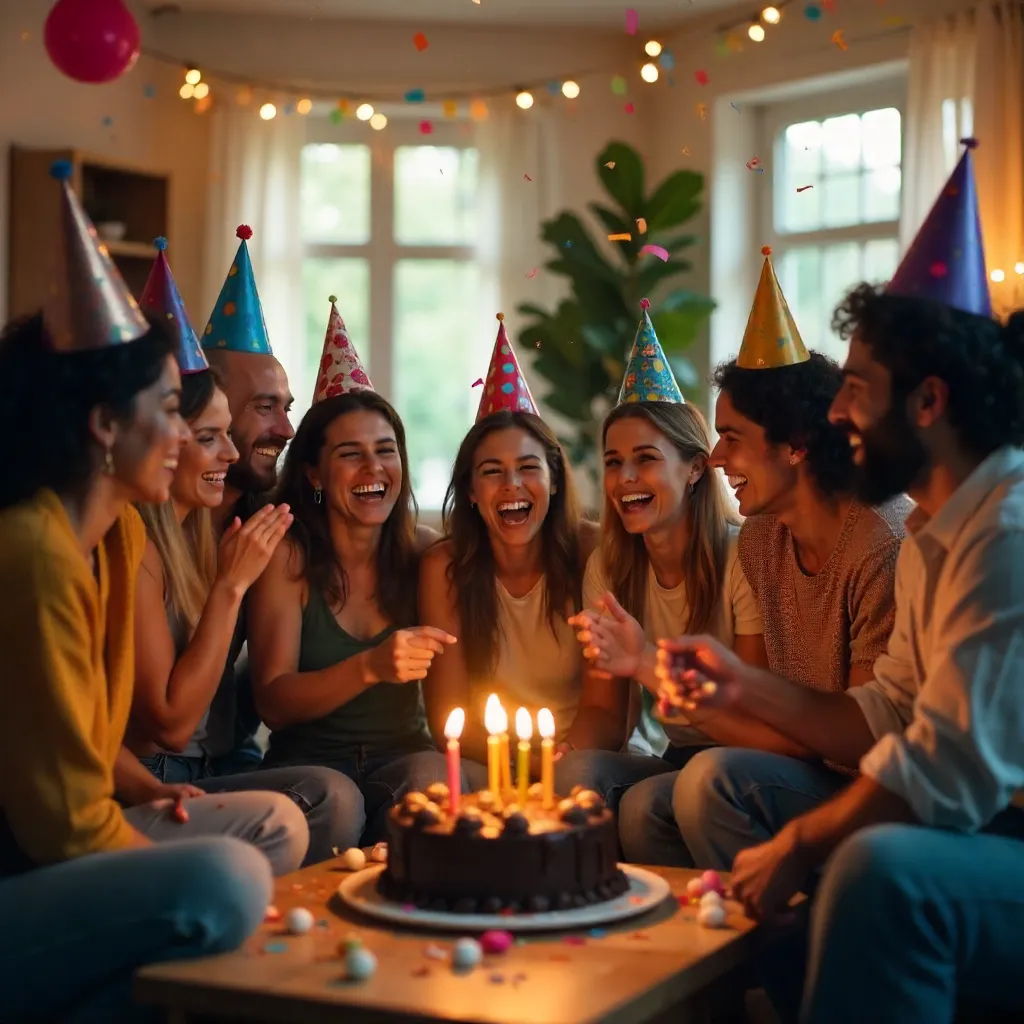 Joyful Indoor Birthday Party with Confetti and Hats