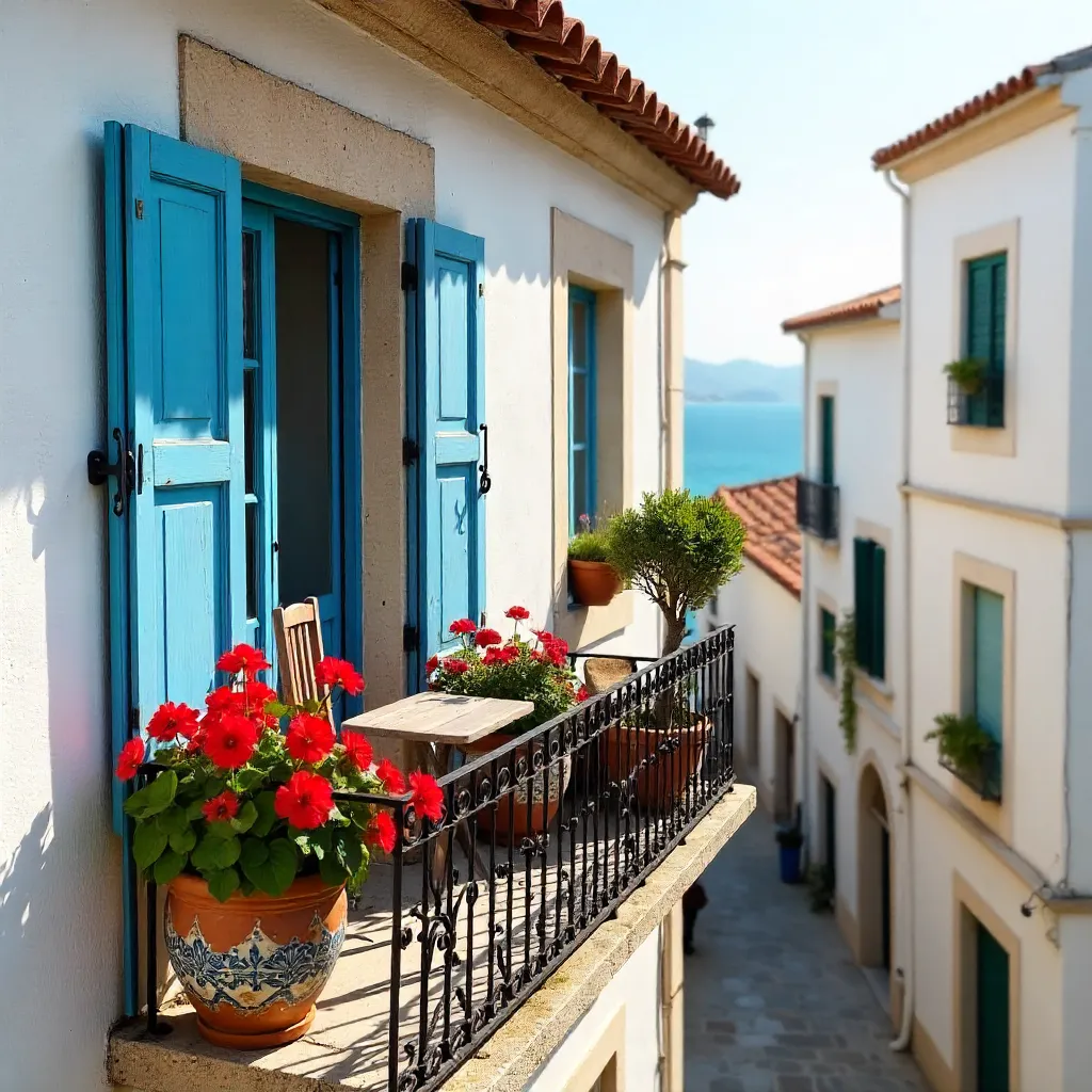 Charming Corfu Balcony with Potted Plants
