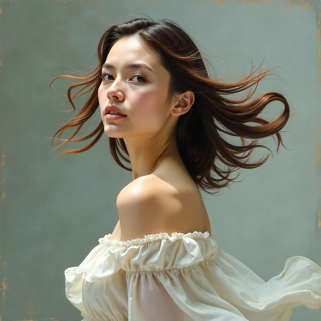 Motion Portrait: Woman with Flowing Hair in Muted Tones