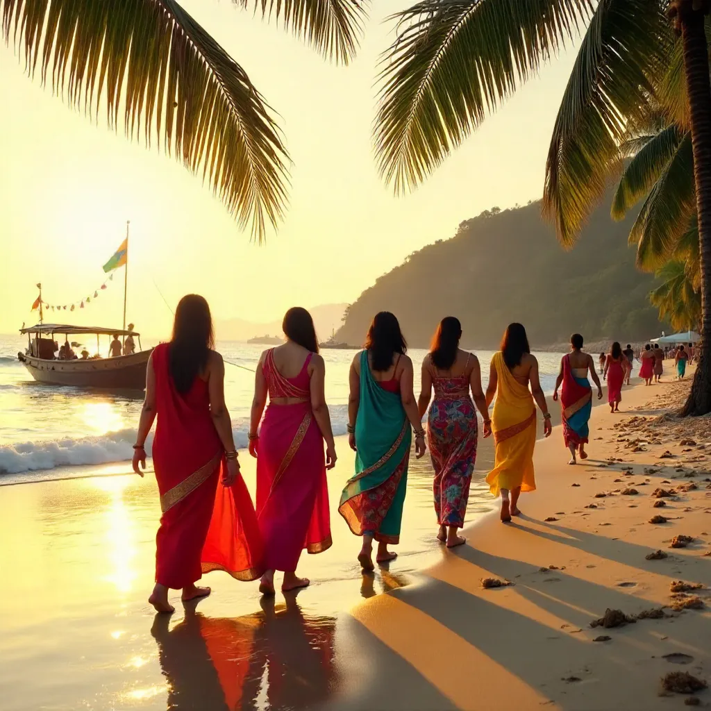 Colorful Beach Walk by a Traditional Boat