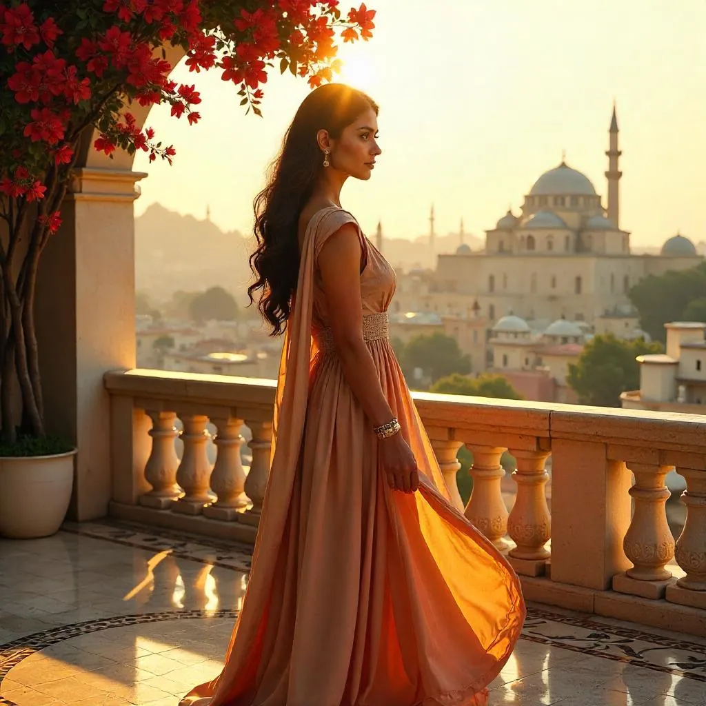 Terrace of Light: Middle Eastern Woman in Concept Art