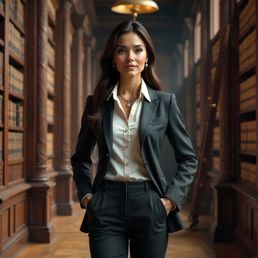 Confident White Woman in a 3D Library