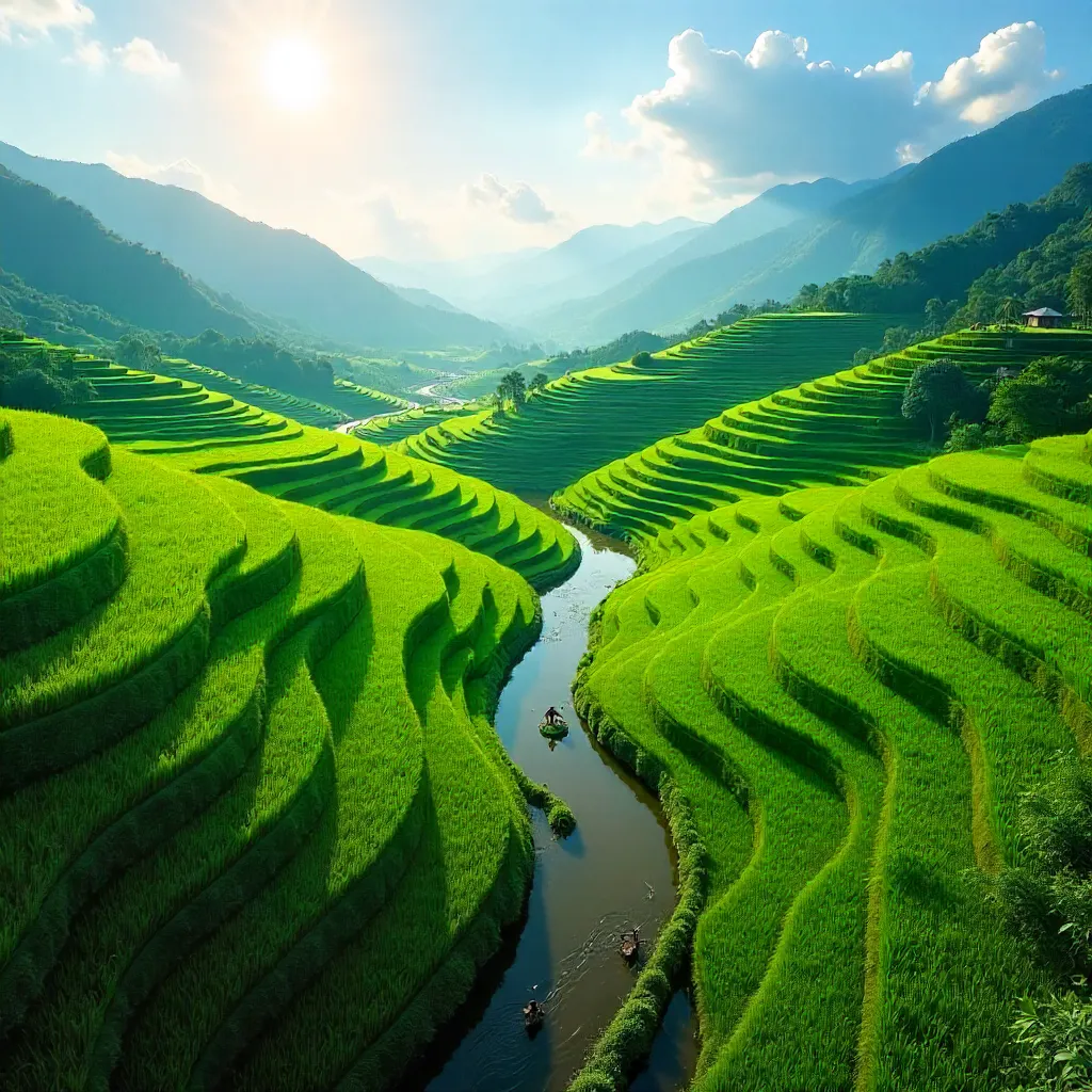 Emerald Summer Rice Terraces in Light