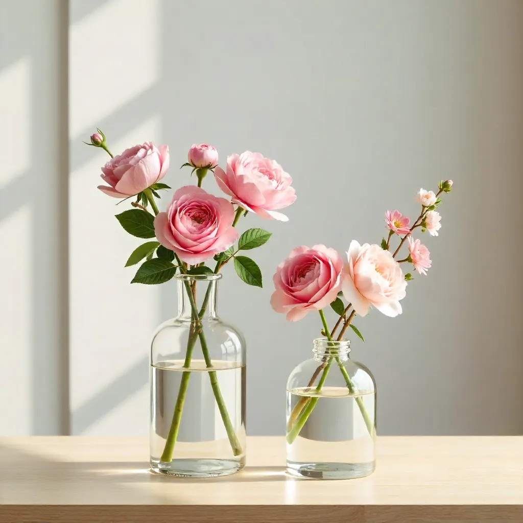 Elegant Minimalist Pink Floral Arrangement in Glass Vases
