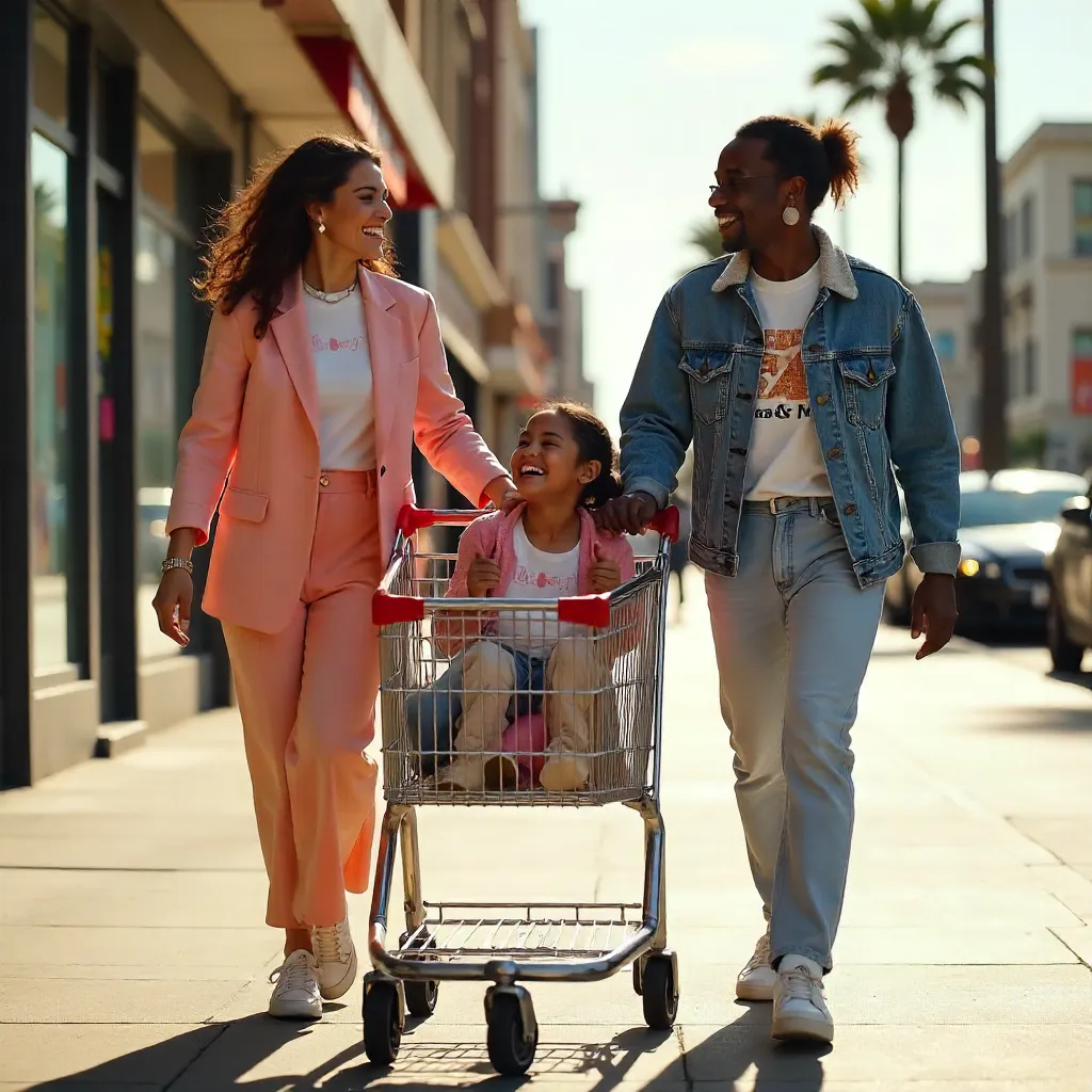 Playful City Cart Moment: Two Stylish Adults