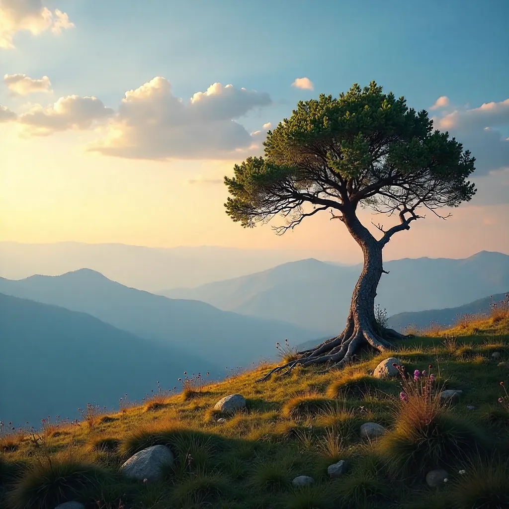Solitary Tree on a KL Hilltop Overlooking Mountains