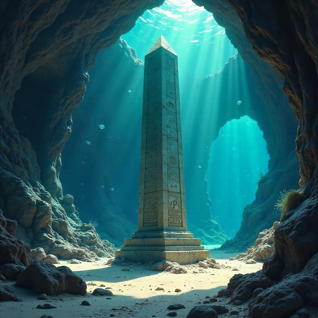 Obelisk in an Oceanic Underground Cave - Digital Art
