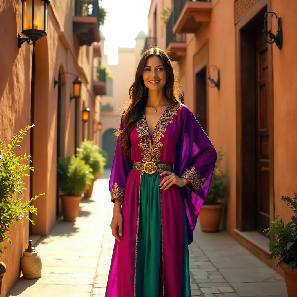 Portrait of a Woman in a Vibrant Moroccan Caftan in Marrakesh