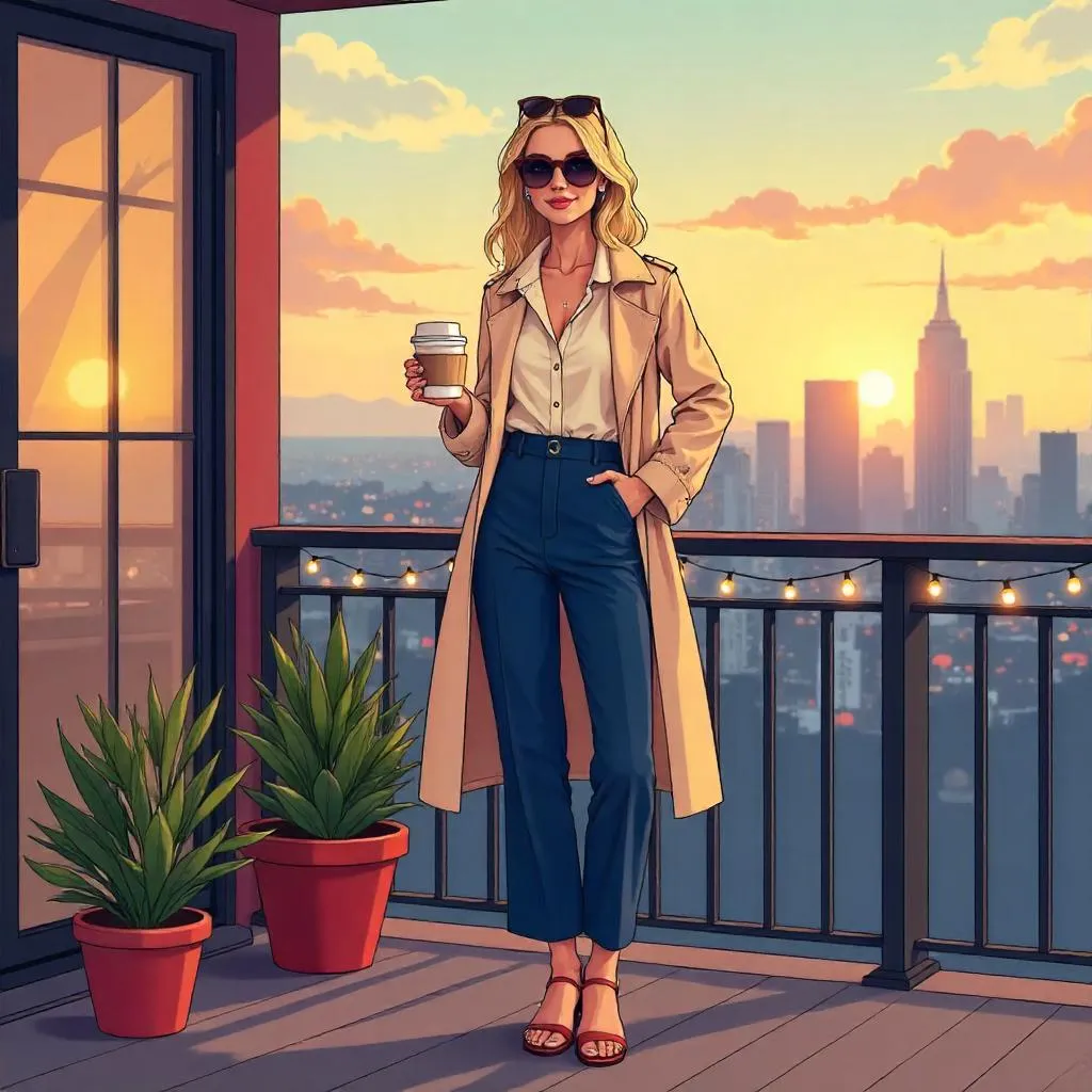 Cartoon Chic: White Woman on a Balcony