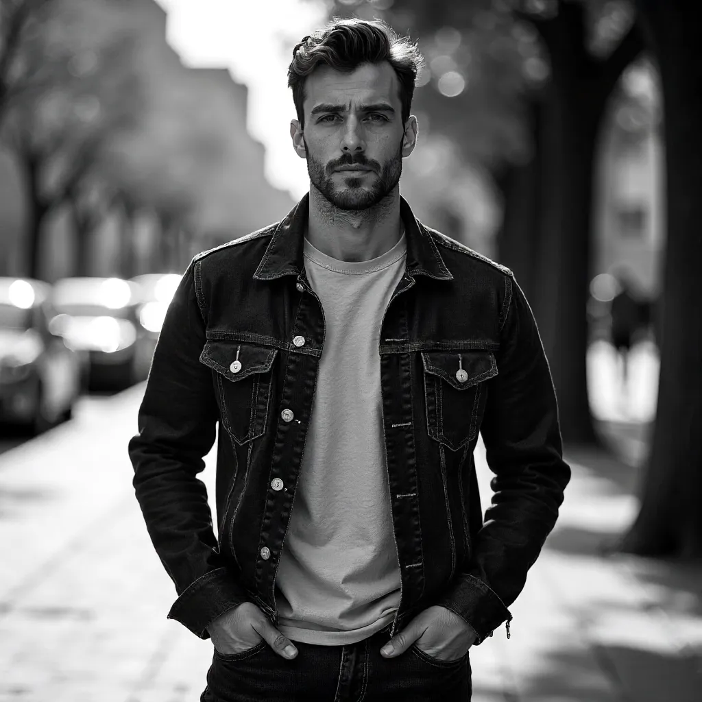 Confident Outdoor Black-and-White Portrait