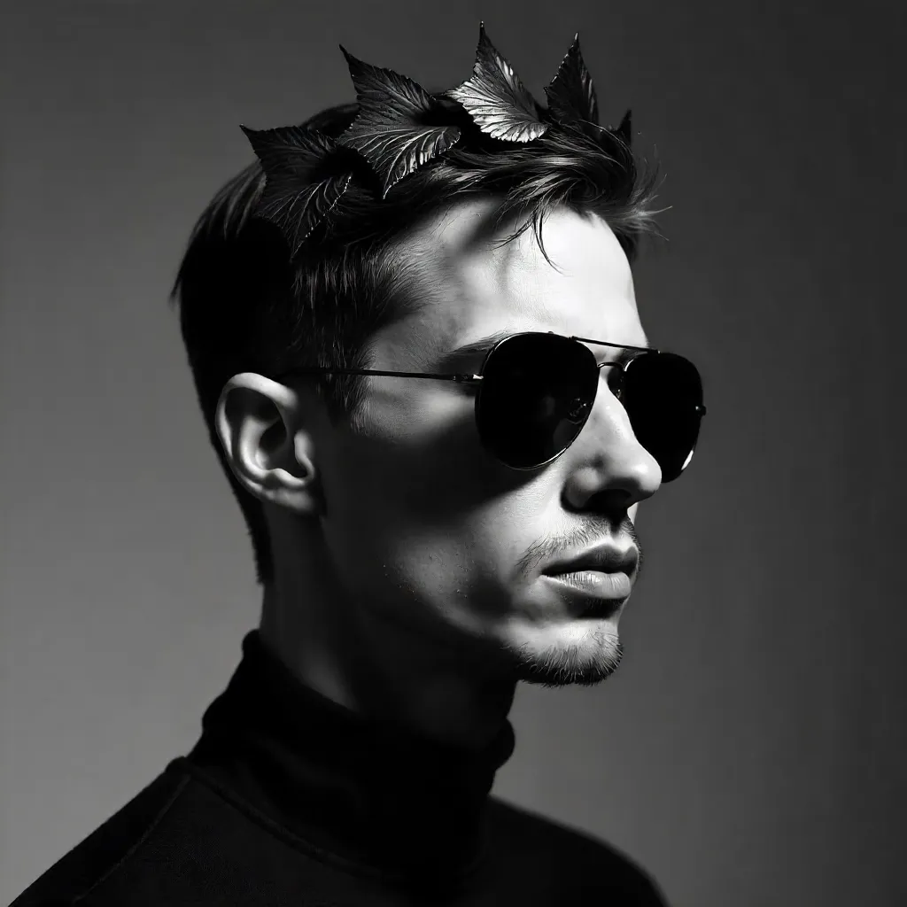 Monochrome Portrait: Sunglasses and Hair Crown
