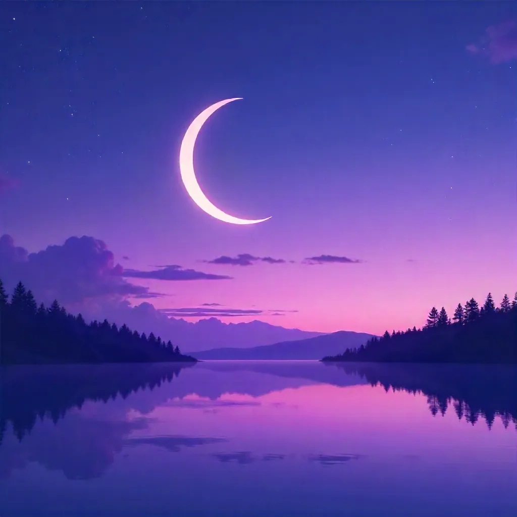 Serene Crescent under Purple Twilight Sky