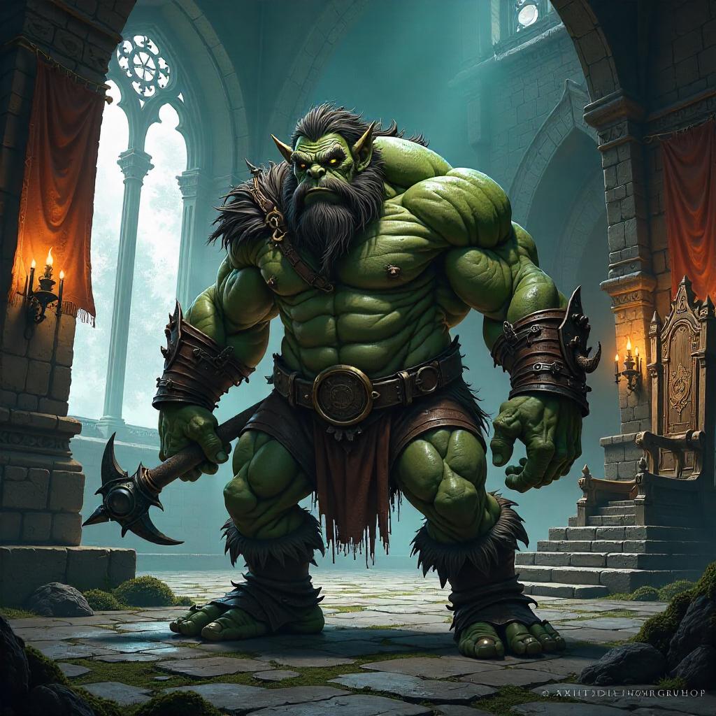 Troll in a Moonlit Medieval Castle