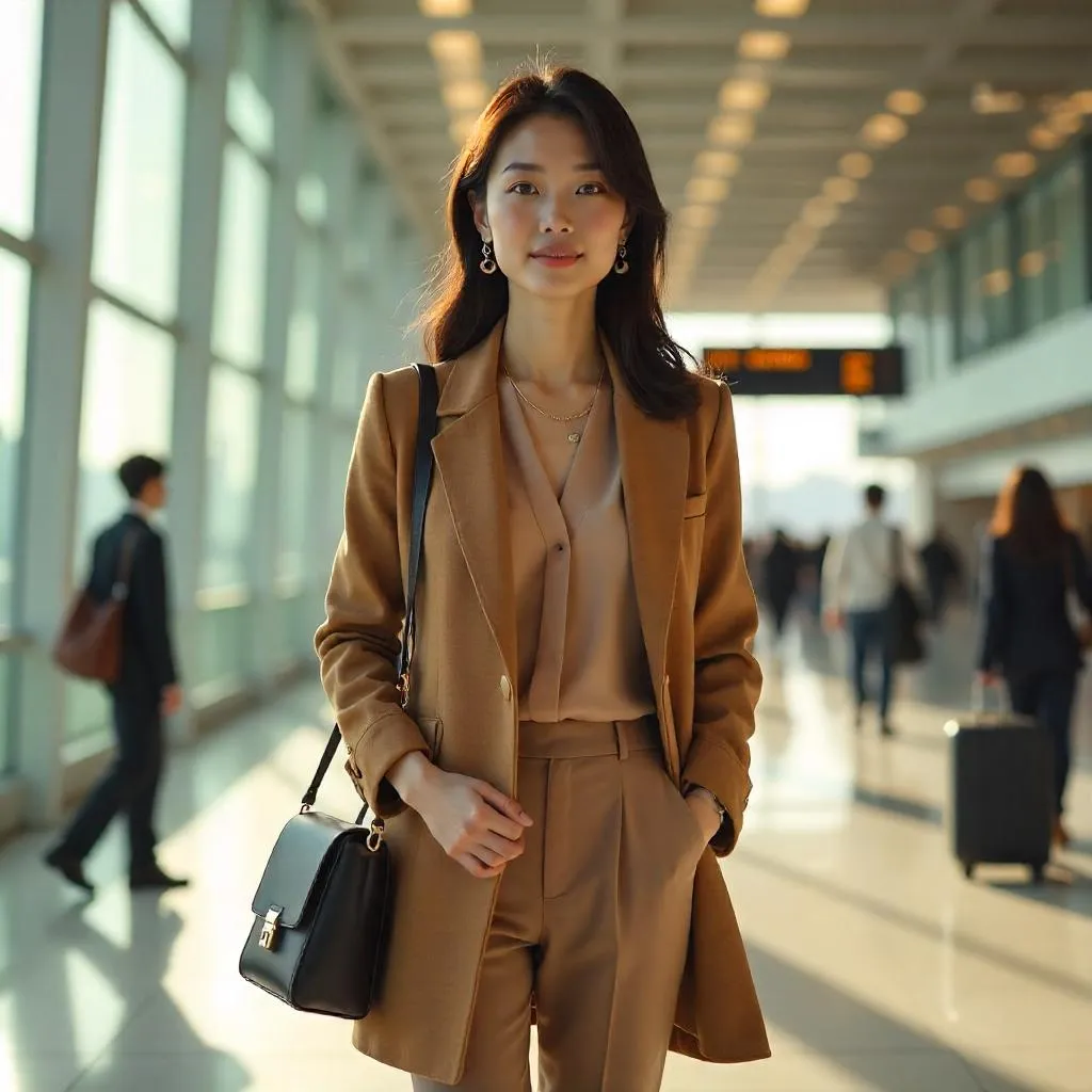 Elegant Asian Woman in an Airport - Photorealistic