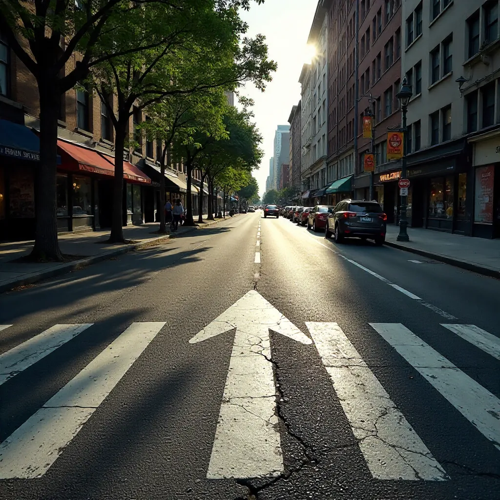 Arrow Crosswalk in the City with Tree Shadows