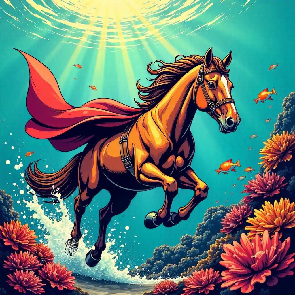 Underwater Hero: Comic-Book Horse in the Reef