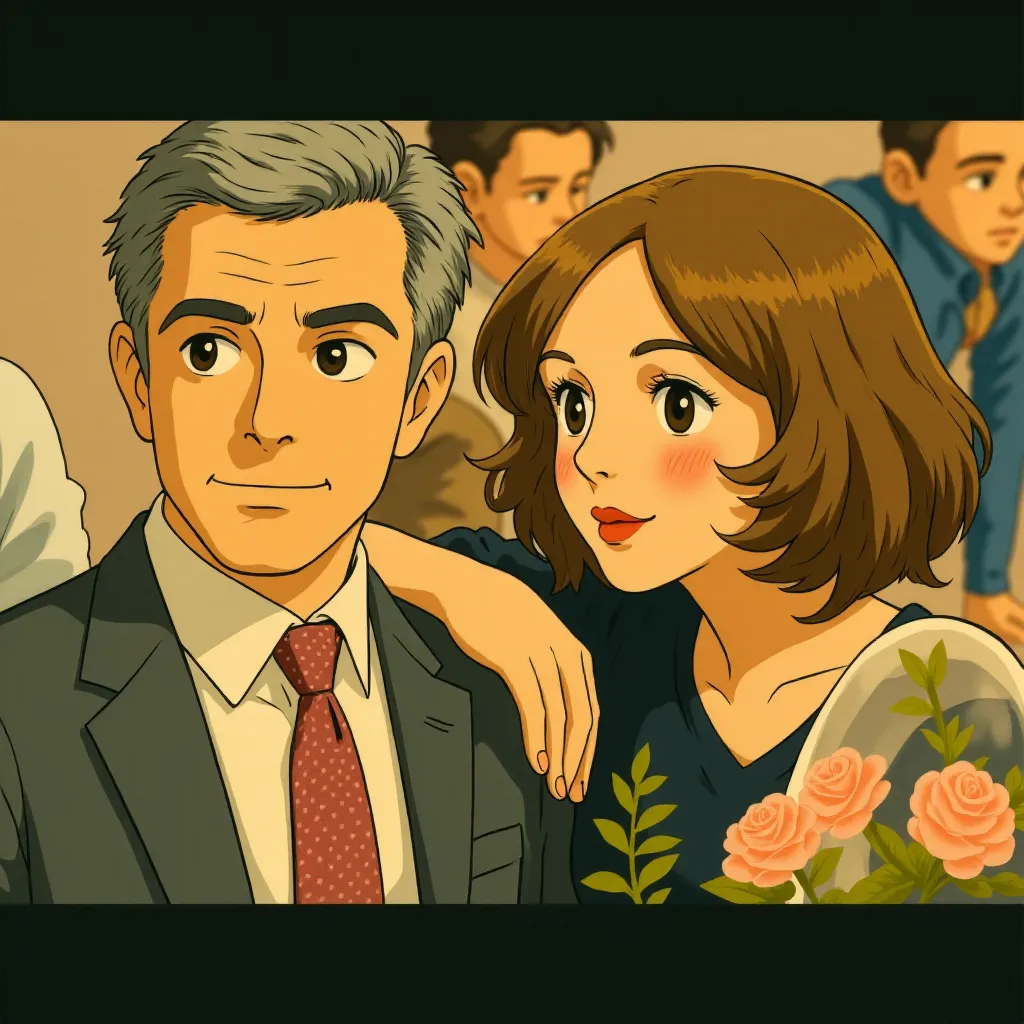 George Clooney and Vera Farmiga in Up in the Air (2009) - Anime style