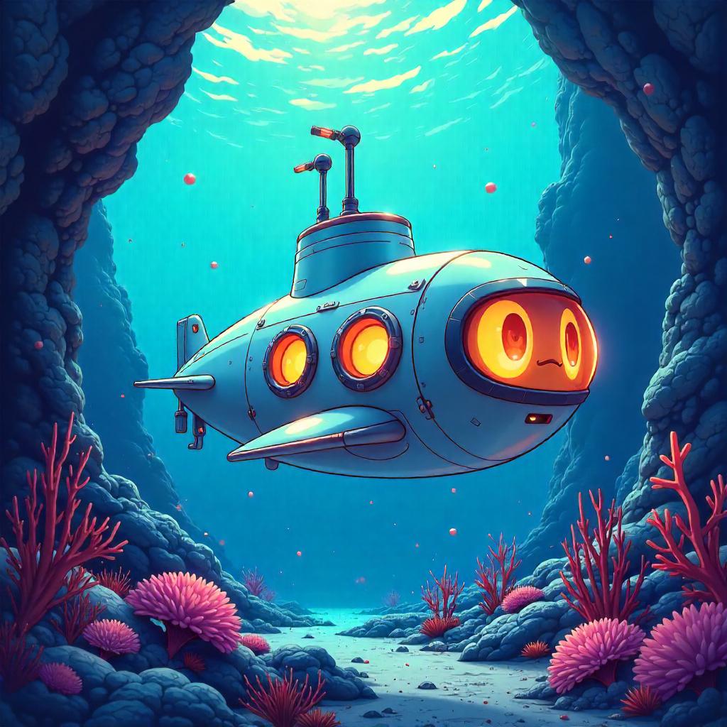 Neon Circuit Ocean: Anime Submarine Inside a Computer