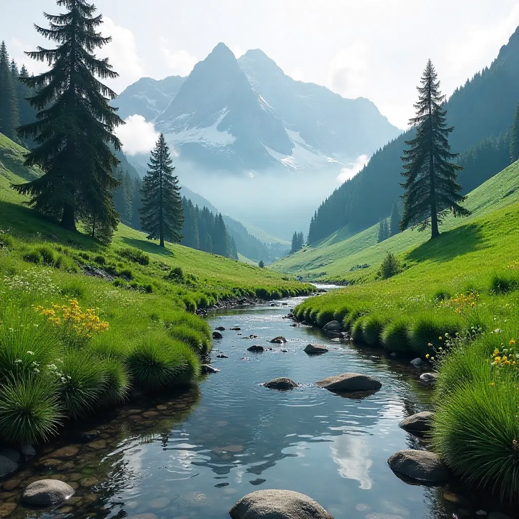Mist-Kissed Alpine Stream in Kuhtai, Tirol