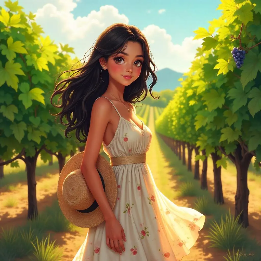 Latina Anime Girl in a Sunlit Vineyard