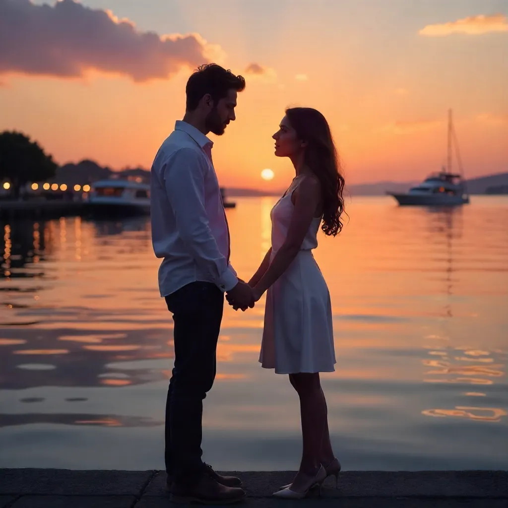 Holding Hands by the Tranquil Waterfront