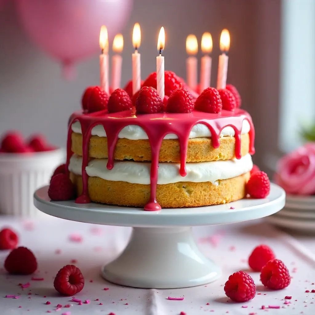 Sparkling Raspberry Birthday Cake with Candles