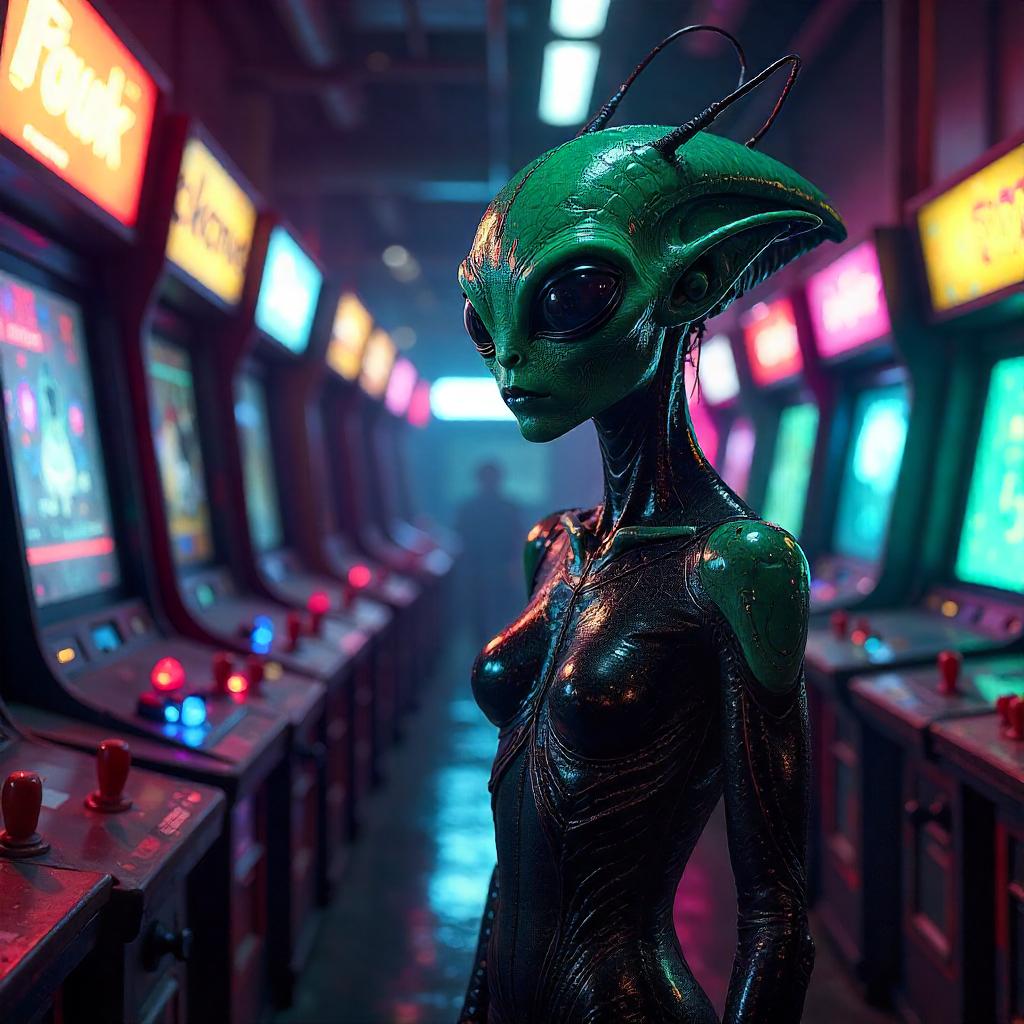 Neon Alien at the Cyberpunk Arcade