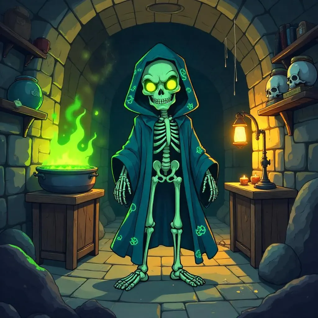 Cartoon Lich in a Dusty Basement