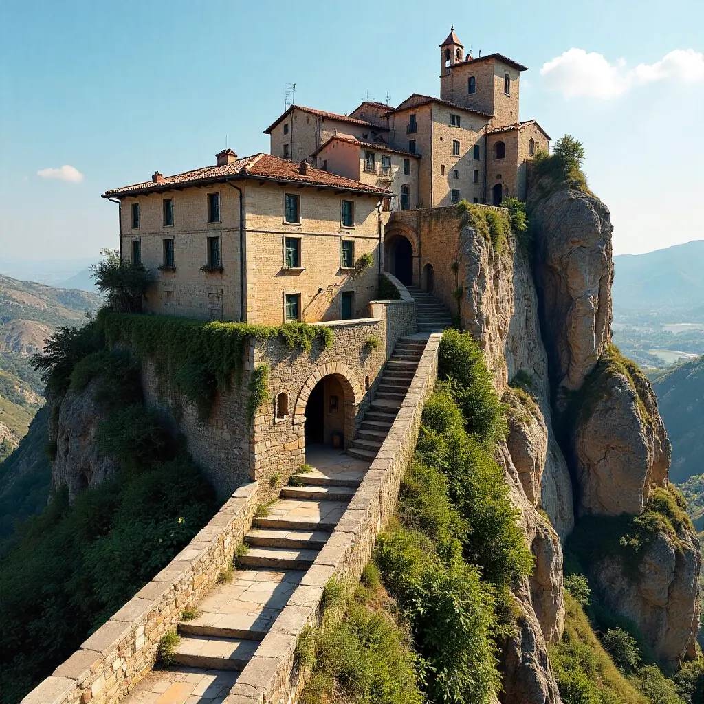 Civita di Bagnoregio: Stone Stairs Under a Clear Sky