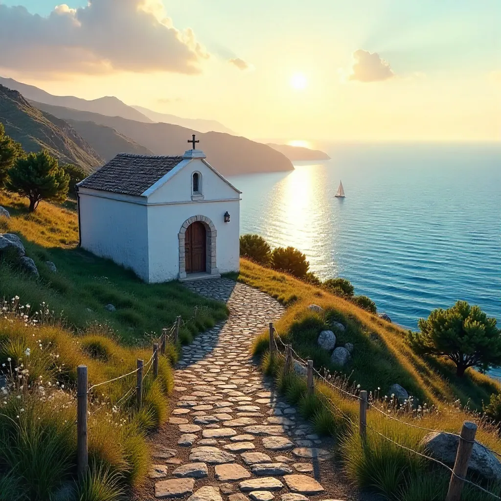 Serene White Chapel Over Ocean View