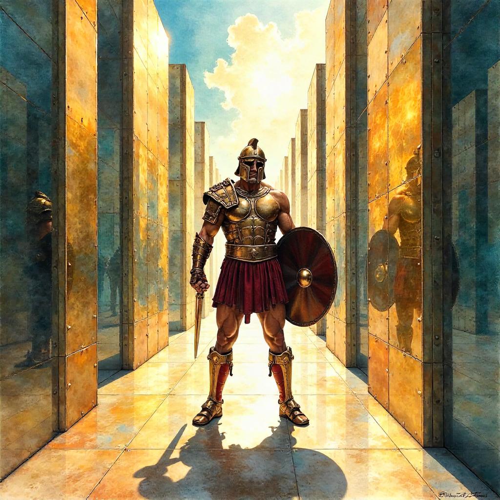 Gladiator in a Watercolor Mirror Maze