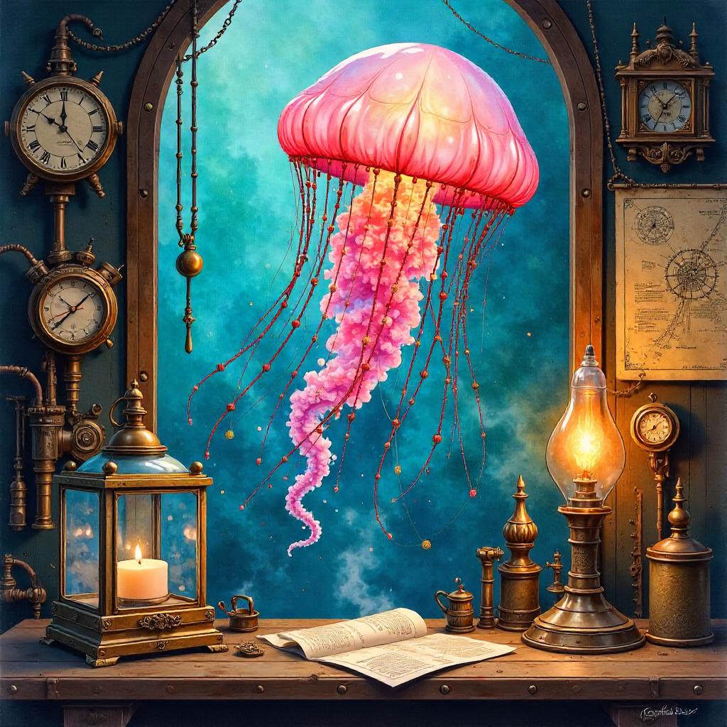 Watercolor Jellyfish in a Steampunk Workshop