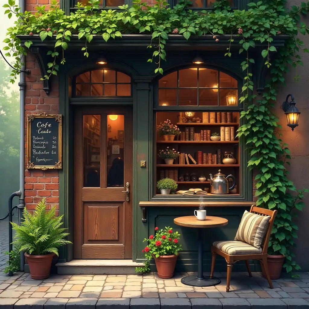 Cozy Vintage Café Surrounded by Greenery