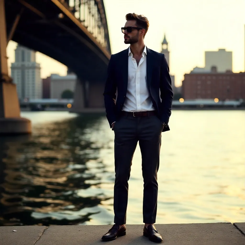 Confident Fashionable Man by the Bridge