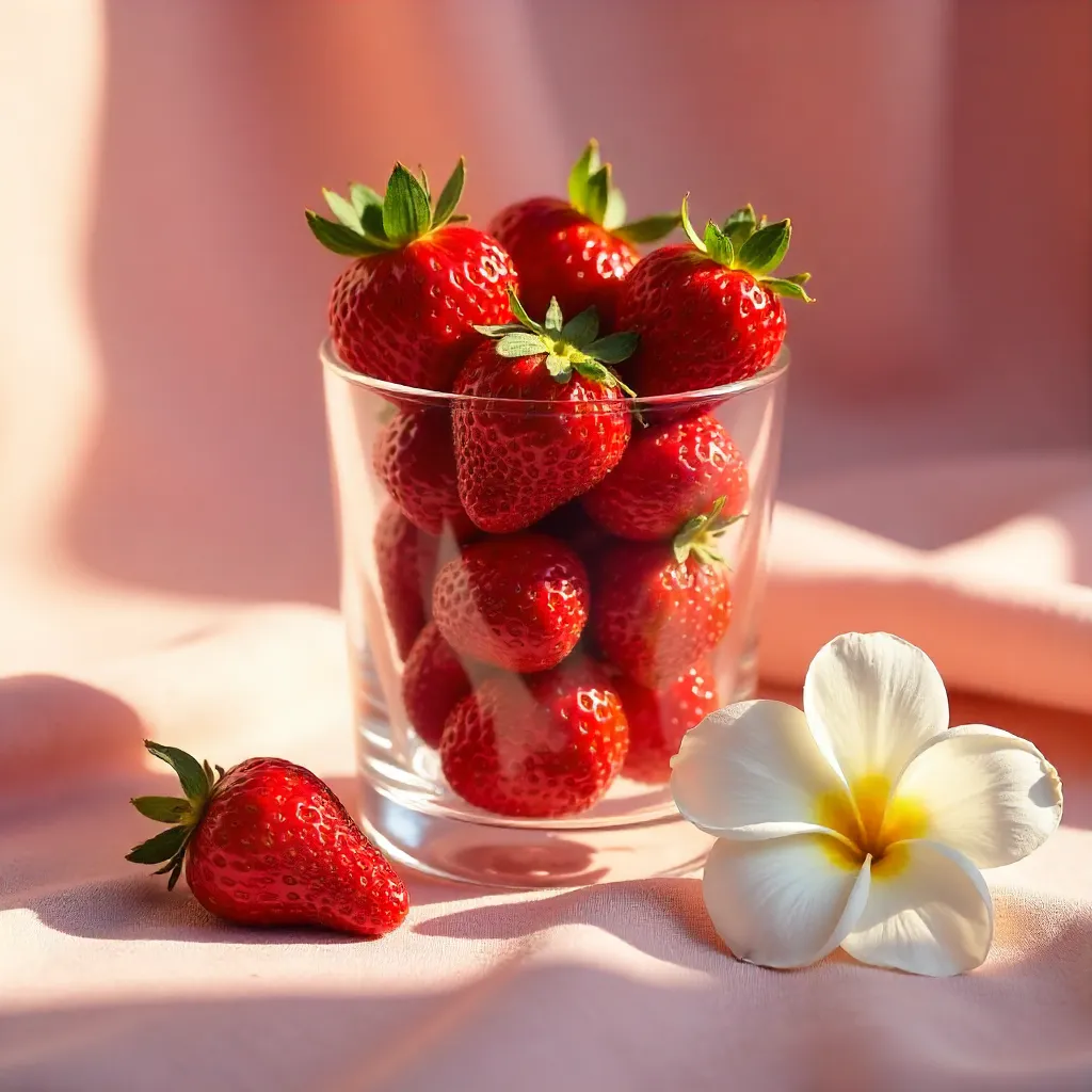 Sunlit Strawberry Glass on Pink Fabric