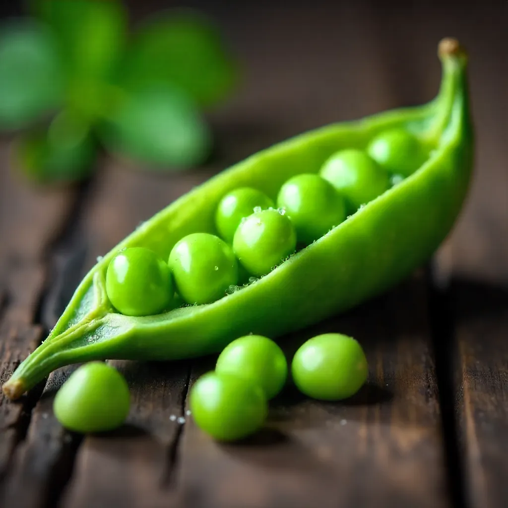 Macro shot: Fresh green peas in pod with loose peas