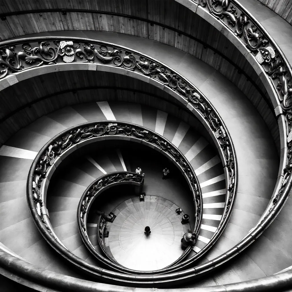 Monochrome Aerial Bramante Staircase