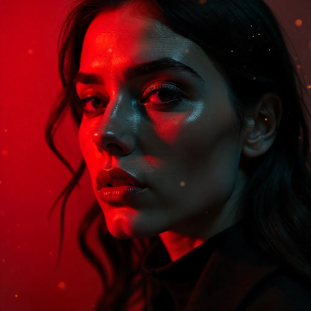 Crimson Echoes: Abstract Portrait of a Woman