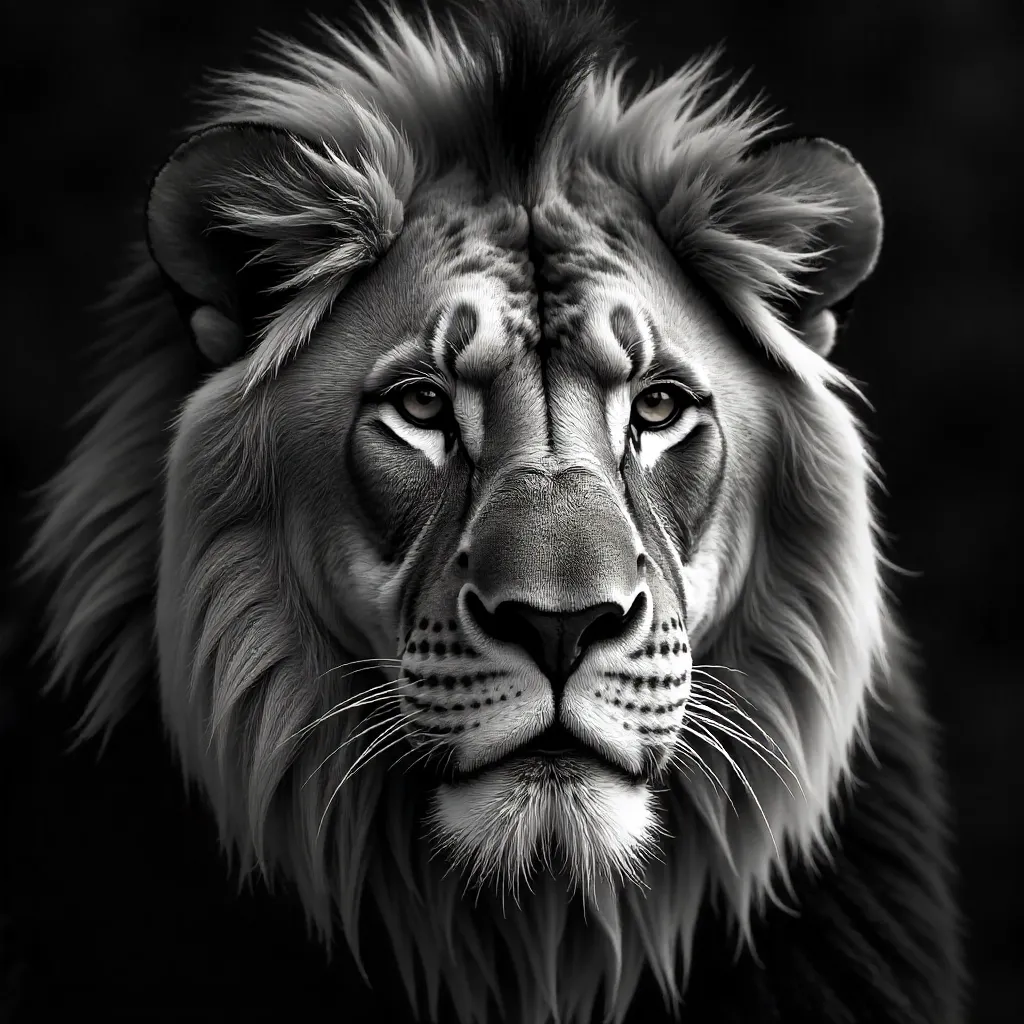 Monochrome Majesty: Close-Up Lion Portrait