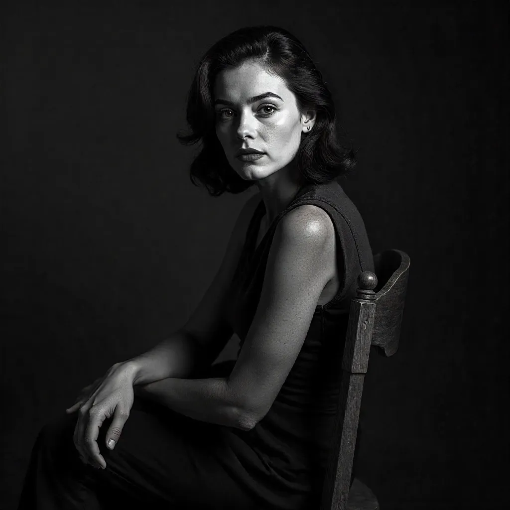 Timeless Black-and-White Portrait on a Chair